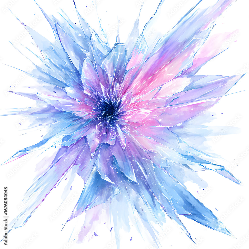 Obraz premium Abstract watercolor floral explosion in blue and pink on black background art