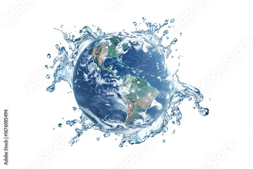 Earth globe surrounded by water splashes (1)