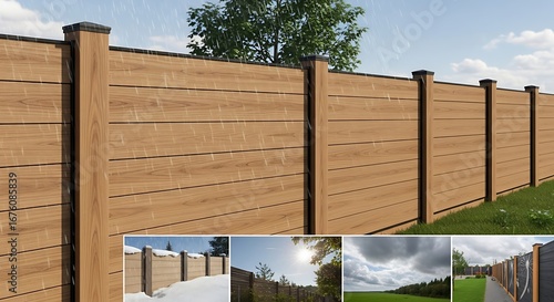 Modern Wood Composite Fence with Dark Posts.