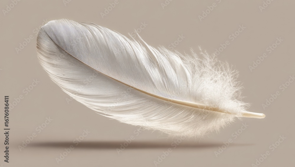 Obraz premium Delicate white feather in mid-flight