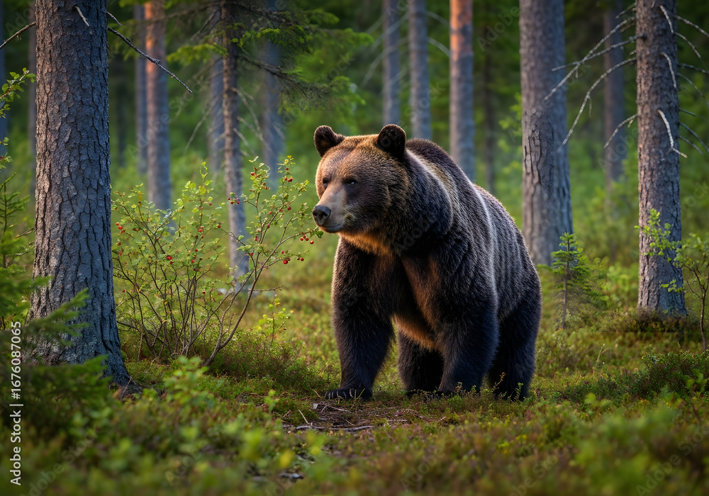 Fototapeta premium Majestic Brown Bear in Enchanting Forest