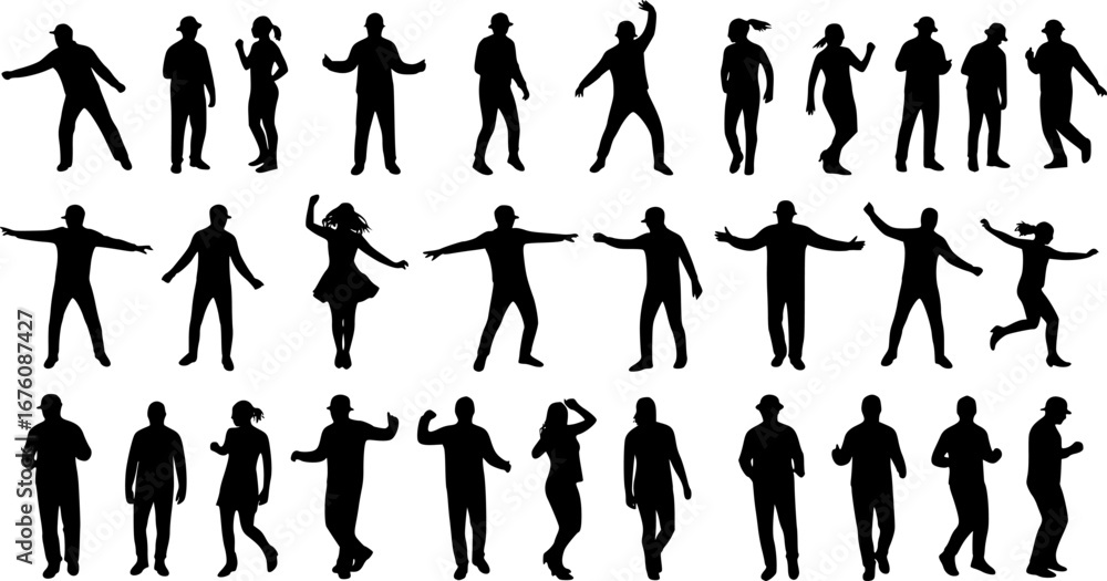 Fototapeta premium Dancing Crowd Silhouette - Black Illustration, Vector