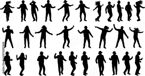 Dancing Crowd Silhouette - Black Illustration, Vector