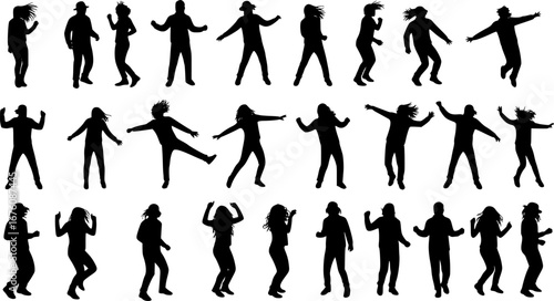 Dancing Crowd Silhouette - Black Illustration, Vector