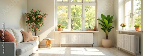 Bright, sunlit room with fresh flowers, open windows, and clean, minimalist decor A feeling of airy, revitalized space Perfect for home decor, spring, cleaning, and lifestyle blogs , sunlight, airy