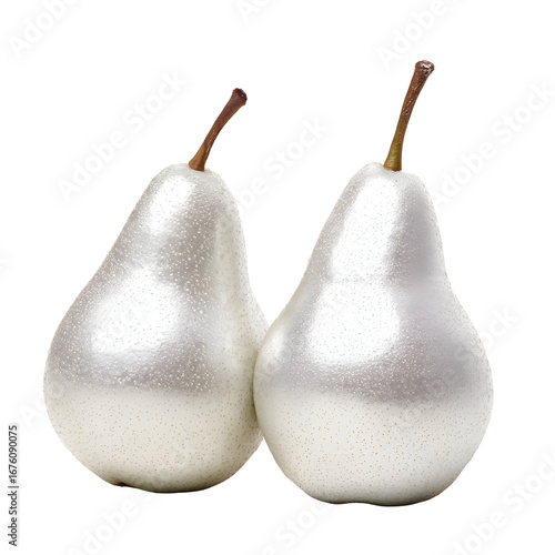 Elegant Pearlized Pears: A Still Life of Shimmering Fruit on Black Background