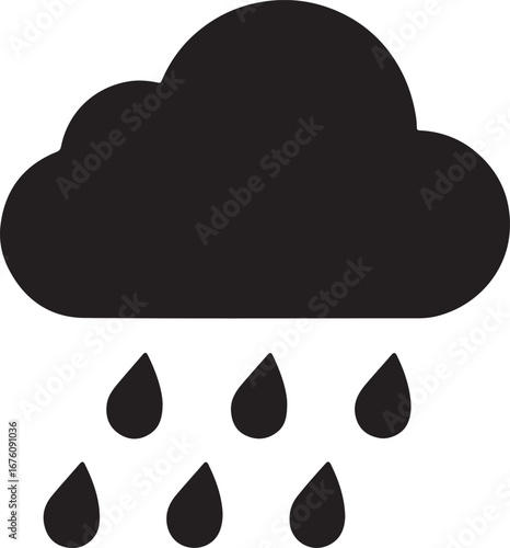 Cloudburst silhouette: Simple illustration showing the essence of a rain cloud in a minimalist graphic form, emphasizing the downward motion of raindrops.