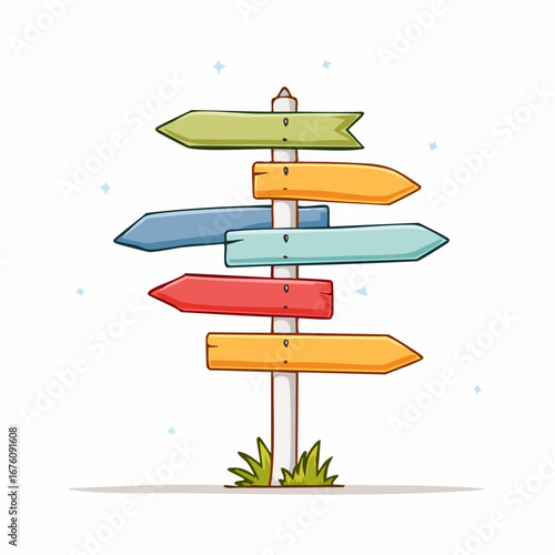 Colorful Wooden Directional Signpost.