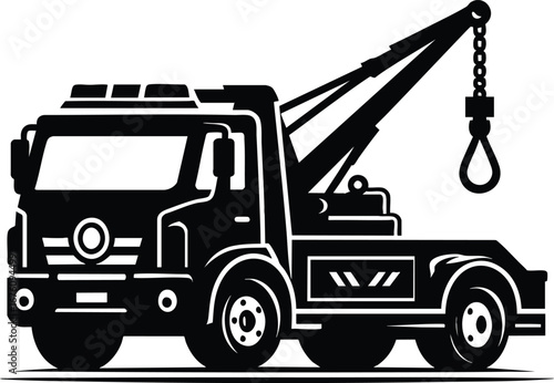 Tow truck black silhouette vector illustration isolated on white background