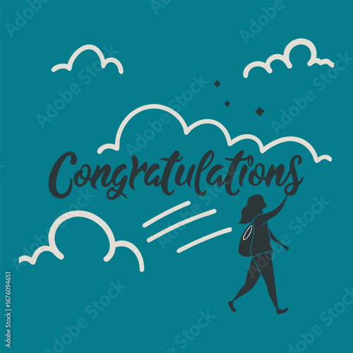 A vibrant “Congratulations” typography design, featuring bold, festive lettering with playful curves and accents, perfect for celebrations and joyful messages.
