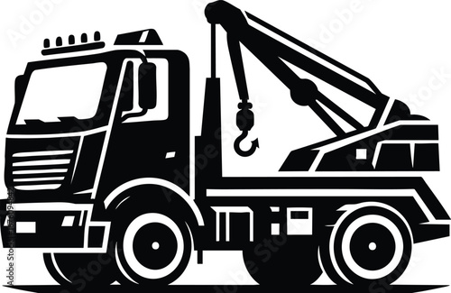 Tow truck black silhouette vector illustration isolated on white background