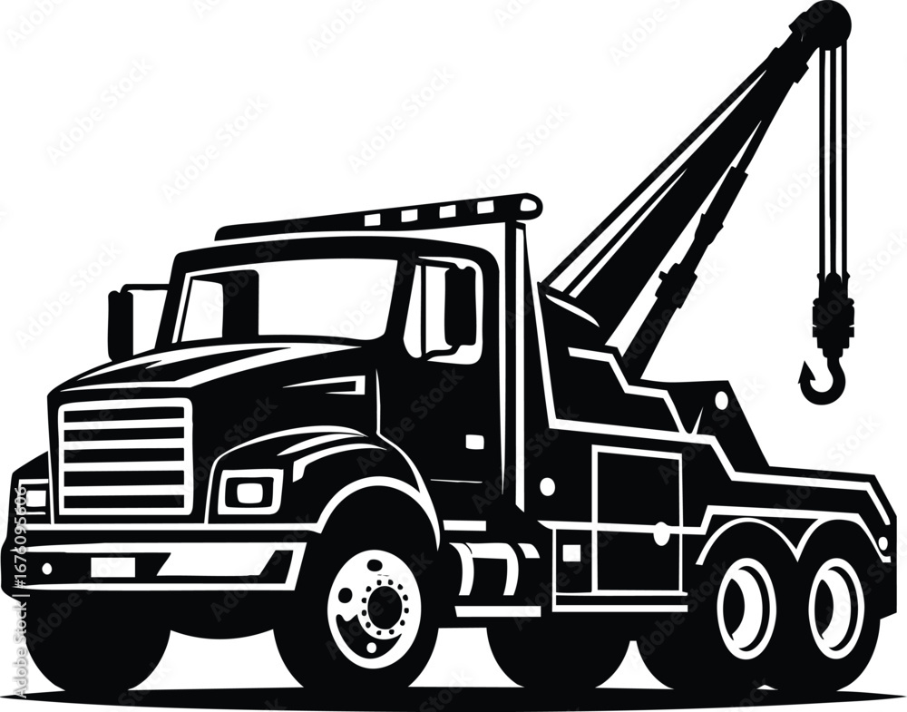 Naklejka premium Tow truck black silhouette vector illustration isolated on white background