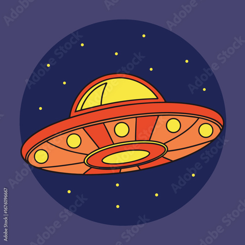 Retro UFO Spaceship Illustration