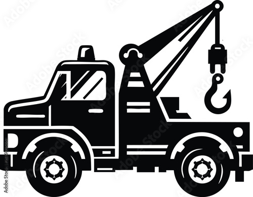 Tow truck black silhouette vector illustration isolated on white background