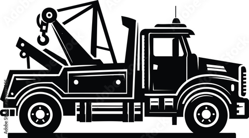 Tow truck black silhouette vector illustration isolated on white background