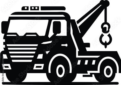 Tow truck black silhouette vector illustration isolated on white background