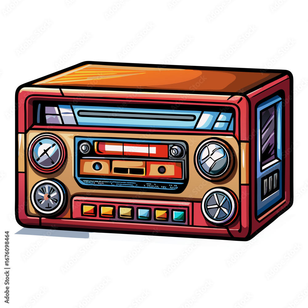 Fototapeta premium Retro cartoon style stereo, a nostalgic throwback to old technology devices