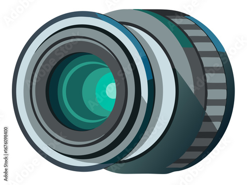 Abstract LowPoly Vector Illustration of a Camera Lens with a Teal Center