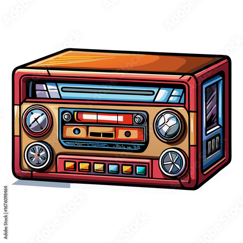 Retro cartoon style stereo, a nostalgic throwback to old technology devices