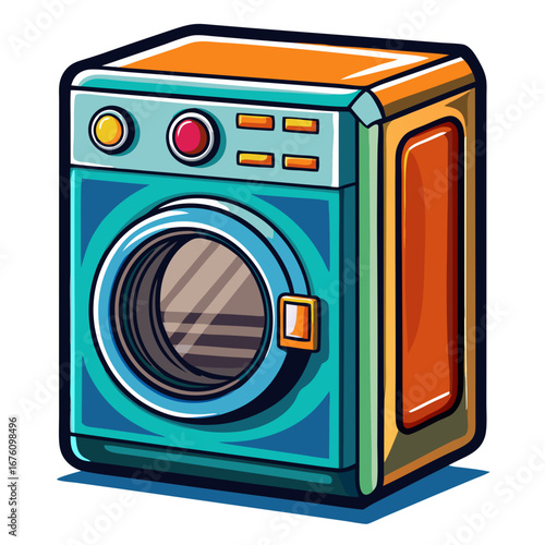 Retro Cartoon Washing Machine Illustration, Colorful, Clean Laundry Concept, Vector Art