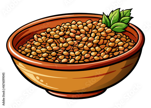 Delicious lentils in a bowl garnished with fresh green herbs image