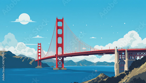 Flat vector illustration of the Golden Gate Bridge in San Francisco