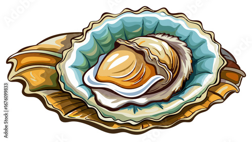 Delicious oyster in its shell waiting to be eaten as a delicacy