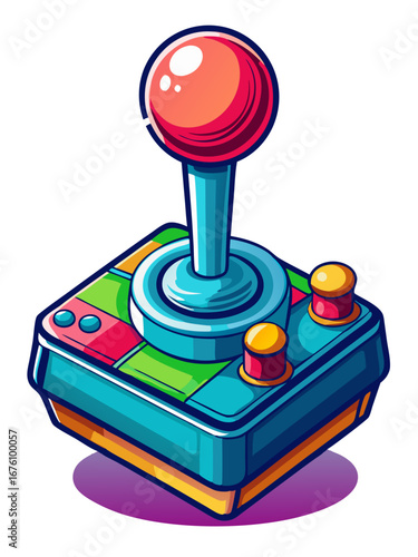 Brightly colored retro arcade joystick with buttons vector illustration isolated design