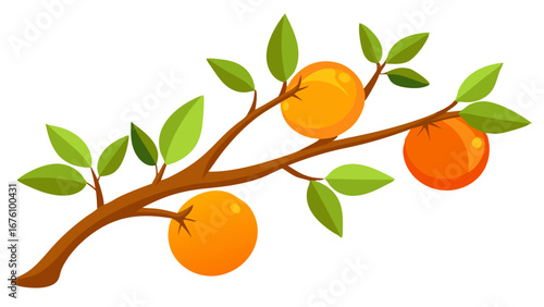 Stylized image of orange tree branch with fruit and green leaves