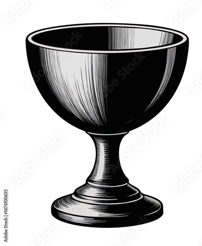 Vintage Engraved Silver Chalice Cup Illustration – Hand Drawn Monochrome Goblet on Transparent Background for Historical and Religious Designs