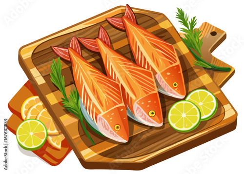 Fresh raw fish on a wooden cutting board ready for cooking