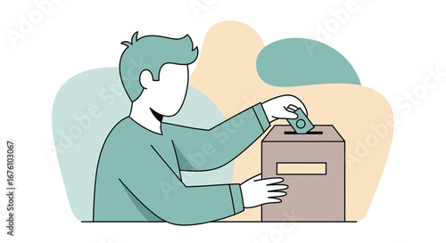 Person casting a vote into a ballot box during an election.