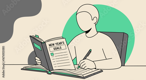 Person writing New Years goals in a notebook.