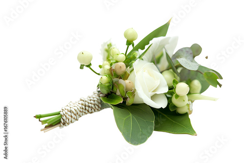 Elegant White Rose Boutonniere Wedding Flowers Bouquet