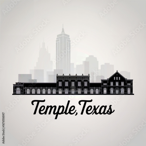 Temple Texas Skyline Silhouette — Historic and Medical Hub City Vector Illustration