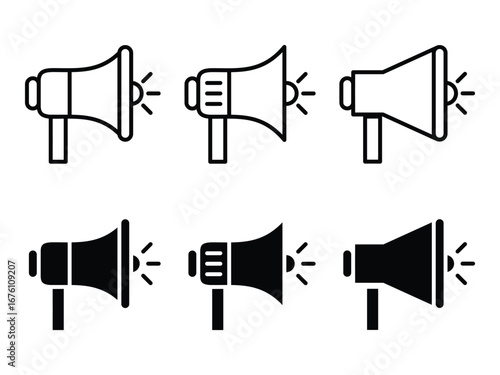 Megaphone Icons Set. Loudspeaker Vector in Outline and Solid Style
