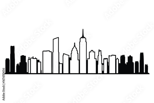 Black Outline of a City Skyline with Varied Building Heights silhouette urban