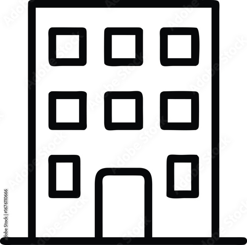 Vector art of simple line art icon of a multistory building with windows and a door, isolated on a