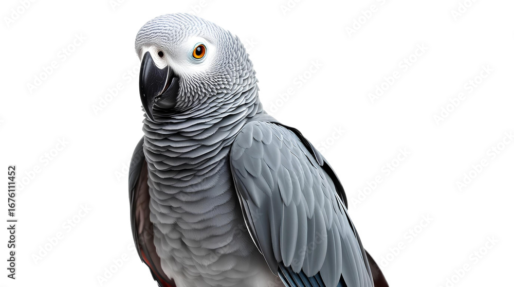 Fototapeta premium Photo of a Gray Parrot with Detailed Feathers isolated on transparent background
