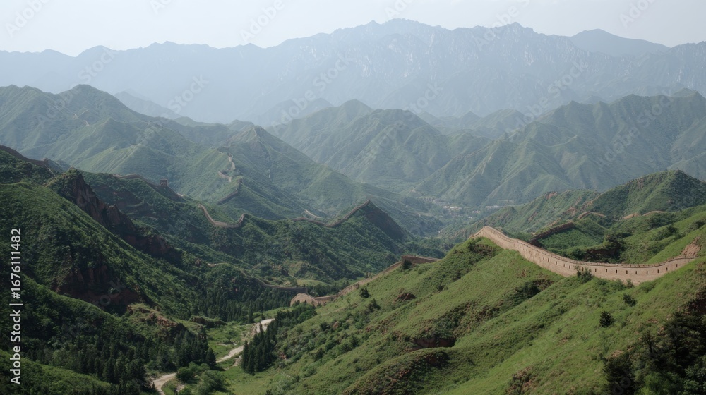 Fototapeta premium Mountainous landscape with a wall