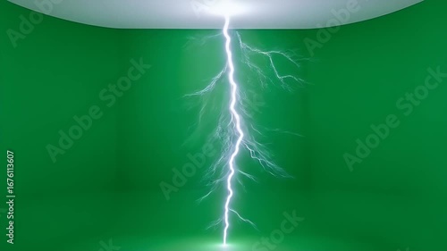 Lightning Bolt Strikes Down in Green Screen Room: Abstract VFX Animation for Backgrounds and Visual Effects Projects.