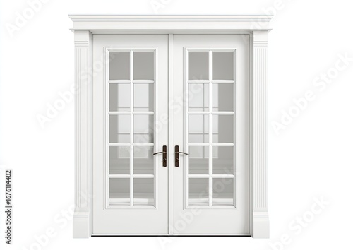 White double doors with glass panels and decorative trim