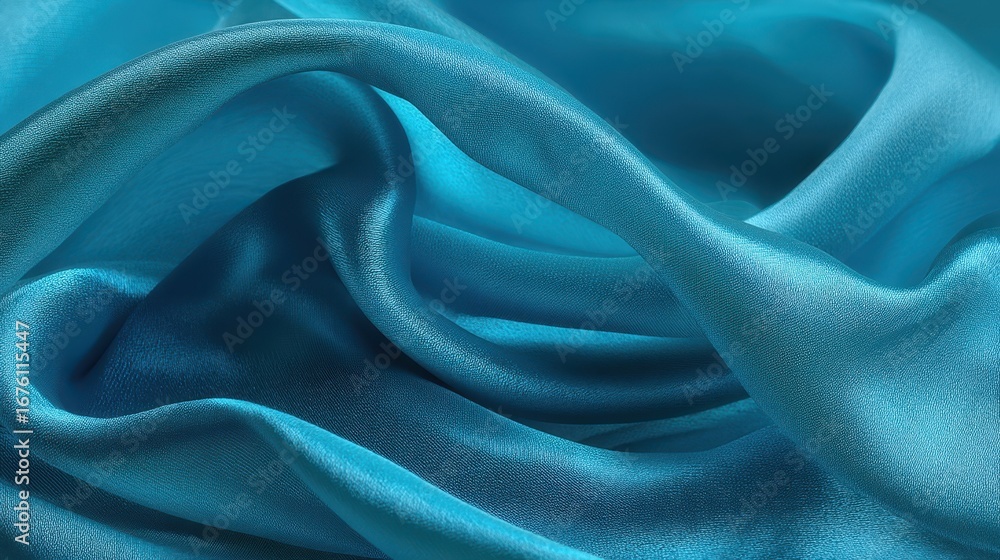 Obraz premium Smooth Silk Fabric with Elegant Folds in Rich Aqua Color