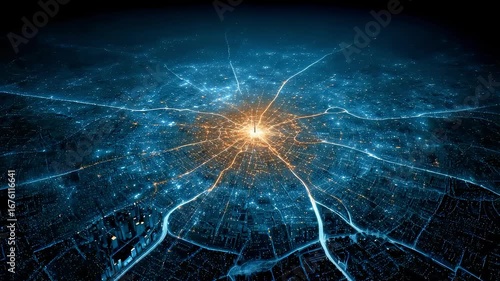 City Night View Central Radiation Network Connection