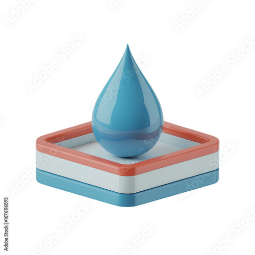 Clean blue water droplet resting on a colorful base icon transparent background png