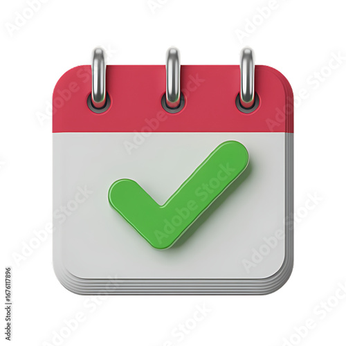 3d calendar icon with green check mark symbolizing a completed task or appointment