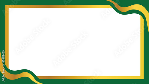 A rectangular white space framed by a thick green border with decorative gold wavy accents in the lower left and upper right corners.