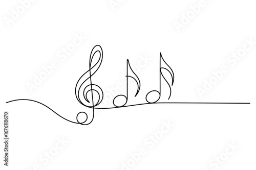 Musical symbol one line art continuous drawing, vector design