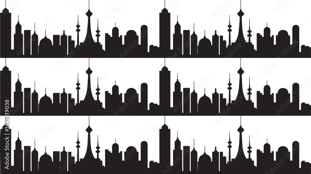 Fototapeta premium Seamless Black Silhouette Pattern Collection – Minimal Vector Shapes on Transparent Background