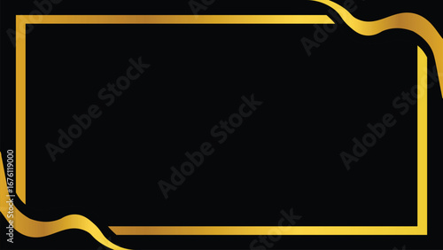 Elegant Gold Frame with Wavy Border on Black Background. Modern Luxury Design Template.